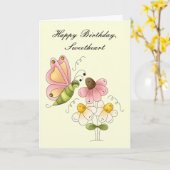 スウィートバタフライドーター誕生日 カード (黄色い花)