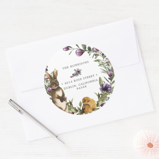 スウィートバニーフローラリースイースター差出人住所 ラウンドシール (封筒)