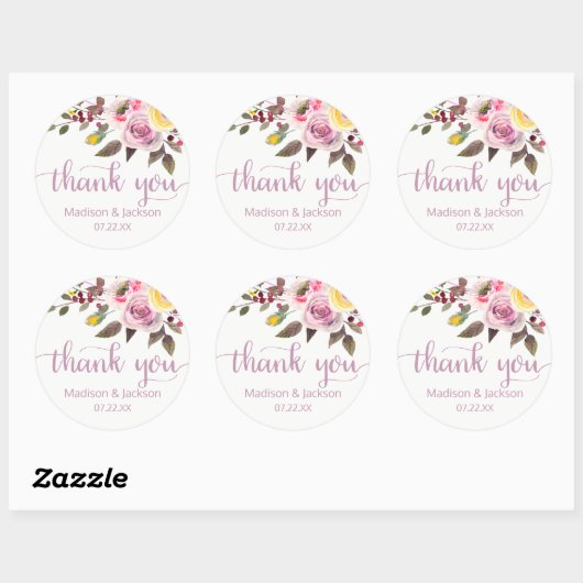 スウィートバラウォーターカラーフローラ結婚式の引き出物 ラウンドシール (シート)