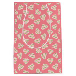 スウィートバレンタインアーガイルハートダークピンク ミディアムペーパーバッグ