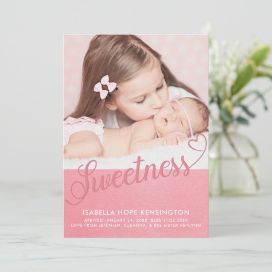 スウィートバレンタインタイポグラフィベビーガール誕生写真 案内状 (スタンド正面)