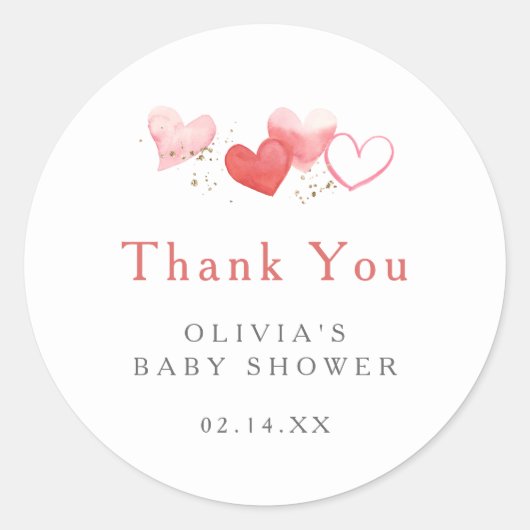 スウィートバレンタインハートベビーシャワーありがとう ラウンドシール (正面)