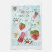 スウィートバレンタイン引用文ストロベリーアンドアイスクリーム キッチンタオル (縦)