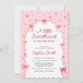 スウィートバレンティンズピンクボウベビーシャワー 招待状 (正面)