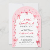 スウィートバレンティンズピンクボウベビーシャワー 招待状 (正面)