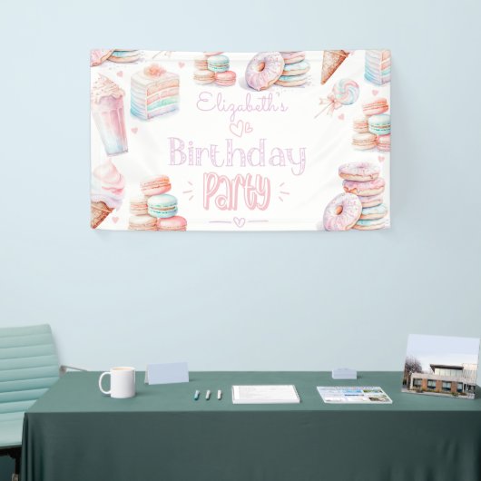 スウィートバースデーパーティーのパステルスイーツアイスクリーム 横断幕 (トレードショー)