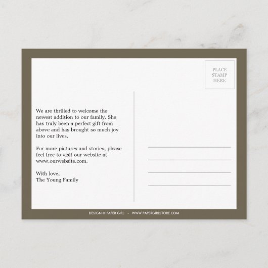 スウィートバーディベビー誕生のお知らせ 案内ポストカード (裏面)