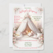 スウィートパジャマパーティー お姫様のようなお泊り会 誕生日 招待状 (正面)