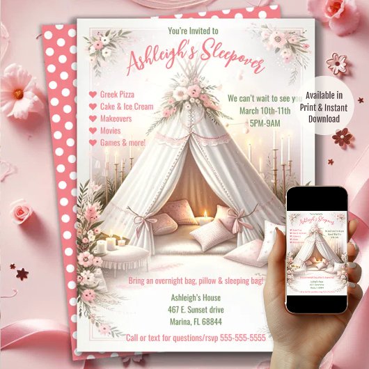 スウィートパジャマパーティー お姫様のようなお泊り会 誕生日 招待状