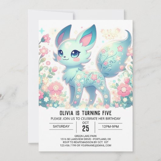 スウィートパステルキツネデジタル誕生日 招待状 (正面)