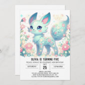 スウィートパステルキツネデジタル誕生日 招待状 (正面/裏面)