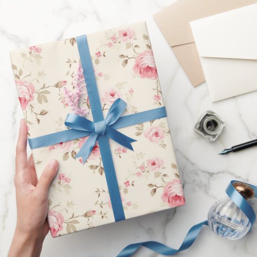 スウィートパステルピンクローズ ラッピングペーパー (ギフト)