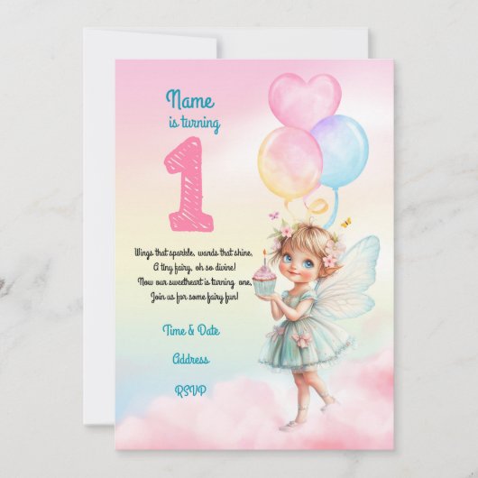 スウィートパステルフェアリー1st誕生日招待状 招待状 (正面)
