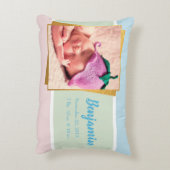 スウィートパステル男の赤ちゃんフォト誕生レコードスタット アクセントクッション (裏面(縦))