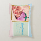 スウィートパステル男の赤ちゃんフォト誕生レコードスタット アクセントクッション (正面(垂直))