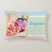 スウィートパステル男の赤ちゃんフォト誕生レコードスタット アクセントクッション (裏面)