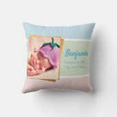 スウィートパステル男の赤ちゃんフォト誕生レコードスタット クッション (裏面)