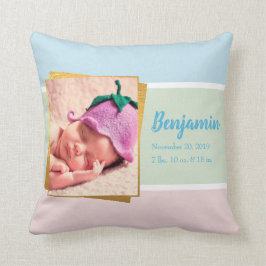 スウィートパステル男の赤ちゃんフォト誕生レコードスタット クッション
