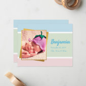 スウィートパステル男の赤ちゃんフォト誕生レコードスタット ノートカード (正面/裏面インサイチュ)