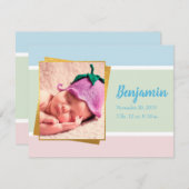 スウィートパステル男の赤ちゃんフォト誕生レコードスタット ノートカード (正面/裏面)