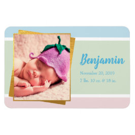 スウィートパステル男の赤ちゃんフォト誕生レコードスタット マグネット