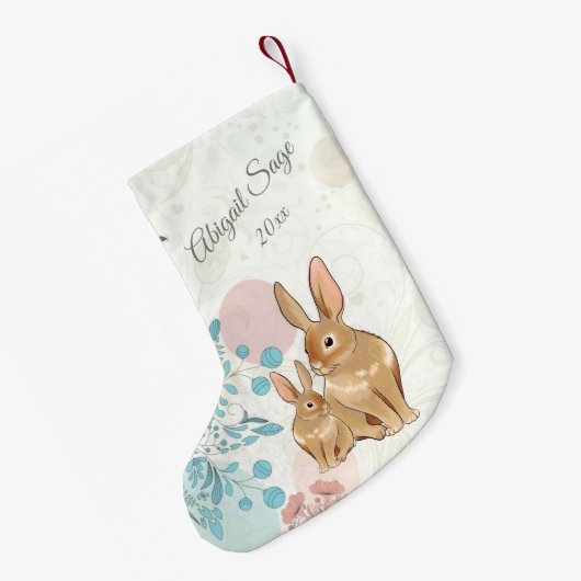 スウィートパーソナライズされたバンニーベビーの第1クリスマス スモールクリスマスストッキング (裏面 (吊り時))