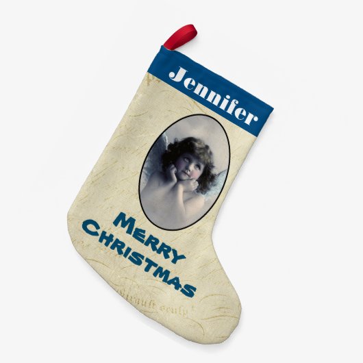 スウィートパーソナライズされたヴィンテージエンジェルクリスマス スモールクリスマスストッキング (正面 (吊り時))