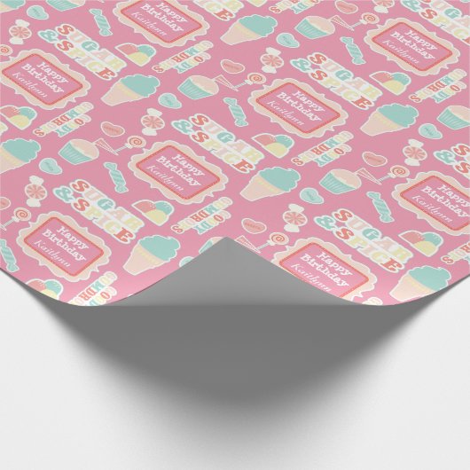 スウィートパーソナライズされた誕生日 ラッピングペーパー (角)