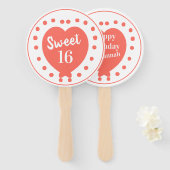 スウィートパーソナライズされた16ハッピーバースデーコーラルハート ハンドファン (正面&裏面)