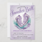 スウィートパーソナライズされた16位誕生日スニーカーボール 招待状 (正面)