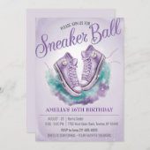 スウィートパーソナライズされた16位誕生日スニーカーボール 招待状 (正面/裏面)