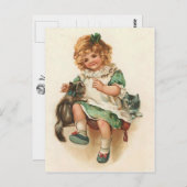 スウィートビクトリアンガール&子猫ヴィンテージはがき ポストカード (正面/裏面)