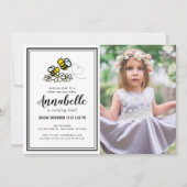 スウィートビーデイパーティーかわいいフローラフォト誕生日 招待状 (正面)