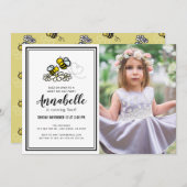 スウィートビーデイパーティーかわいいフローラフォト誕生日 招待状 (正面/裏面)