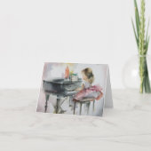 スウィートピアニスト遊小さな女の子のピアノカード サンキューカード (正面)