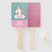 スウィートピンクとブルーのユニコーン誕生日パーティー ハンドファン (正面&裏面)