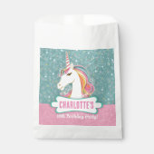 スウィートピンクとブルーのユニコーン誕生日パーティー フェイバーバッグ (正面)