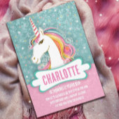 スウィートピンクとブルーのユニコーン誕生日パーティー 招待状