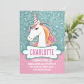 スウィートピンクとブルーのユニコーン誕生日パーティー 招待状 (スタンド正面)