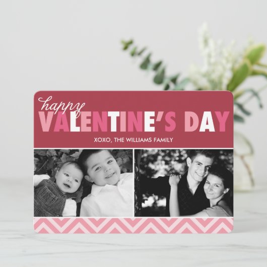 スウィートピンクと赤のバレンタインデー写真 シーズンカード (スタンド正面)