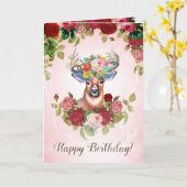 スウィートピンクエレガントフローラバラ親愛誕生日 カード (黄色い花)