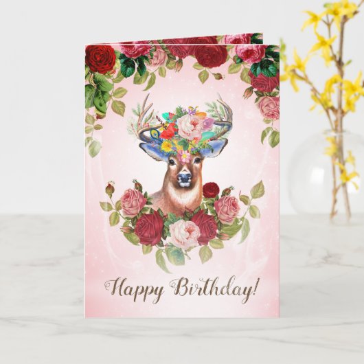 スウィートピンクエレガントフローラバラ親愛誕生日 カード (黄色い花)