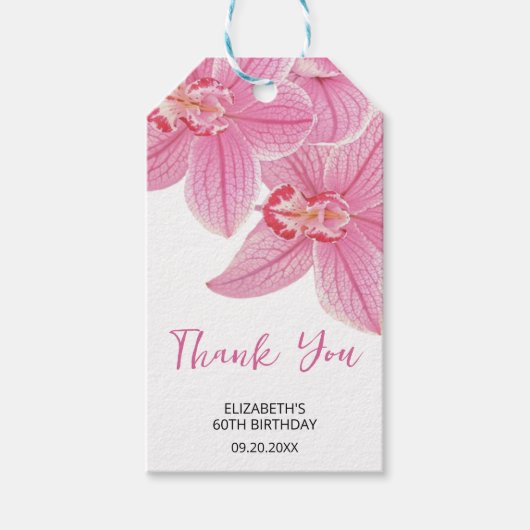 スウィートピンクオーキッドフローラ誕生日サンキュー ギフトタグ (正面)