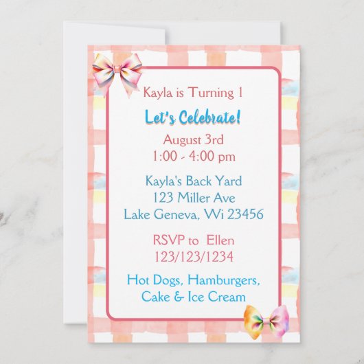 スウィートピンクカピバラをテーマにした少女の誕生日パーティー 招待状 (裏面)