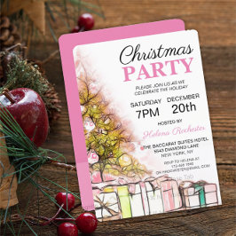 スウィートピンククリスマスツリー&プレゼントズホリデー 招待状