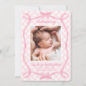 スウィートピンクジンガムリボンボウ誕生発表 招待状 (正面)