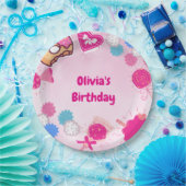 スウィートピンクスワン&キャンディ誕生日 ペーパープレート (パーティー)