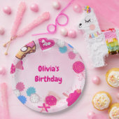 スウィートピンクスワン&キャンディ誕生日 ペーパープレート (パーティー)