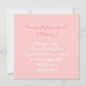 スウィートピンクツツプリンセス誕生日パーティーの招待 招待状 (裏面)