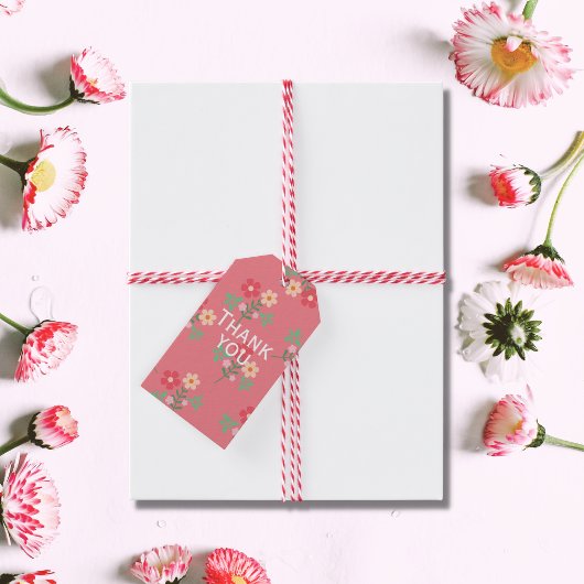 スウィートピンクデイジーブーケレトロパターンサンキュー ギフトタグ
